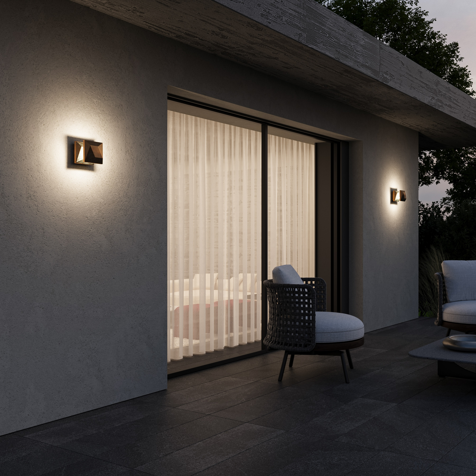 Applique murale LED Aura Edge, saillie 20 cm, laiton antique, IP65