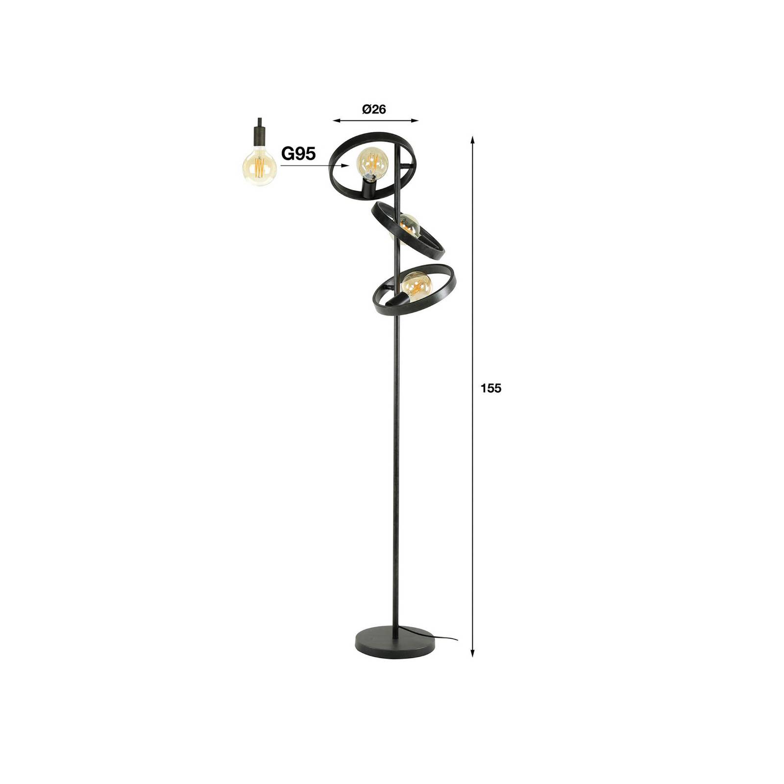 Lampa stojąca Ringelbach, 3-punktowa, antracyt, metal, E27