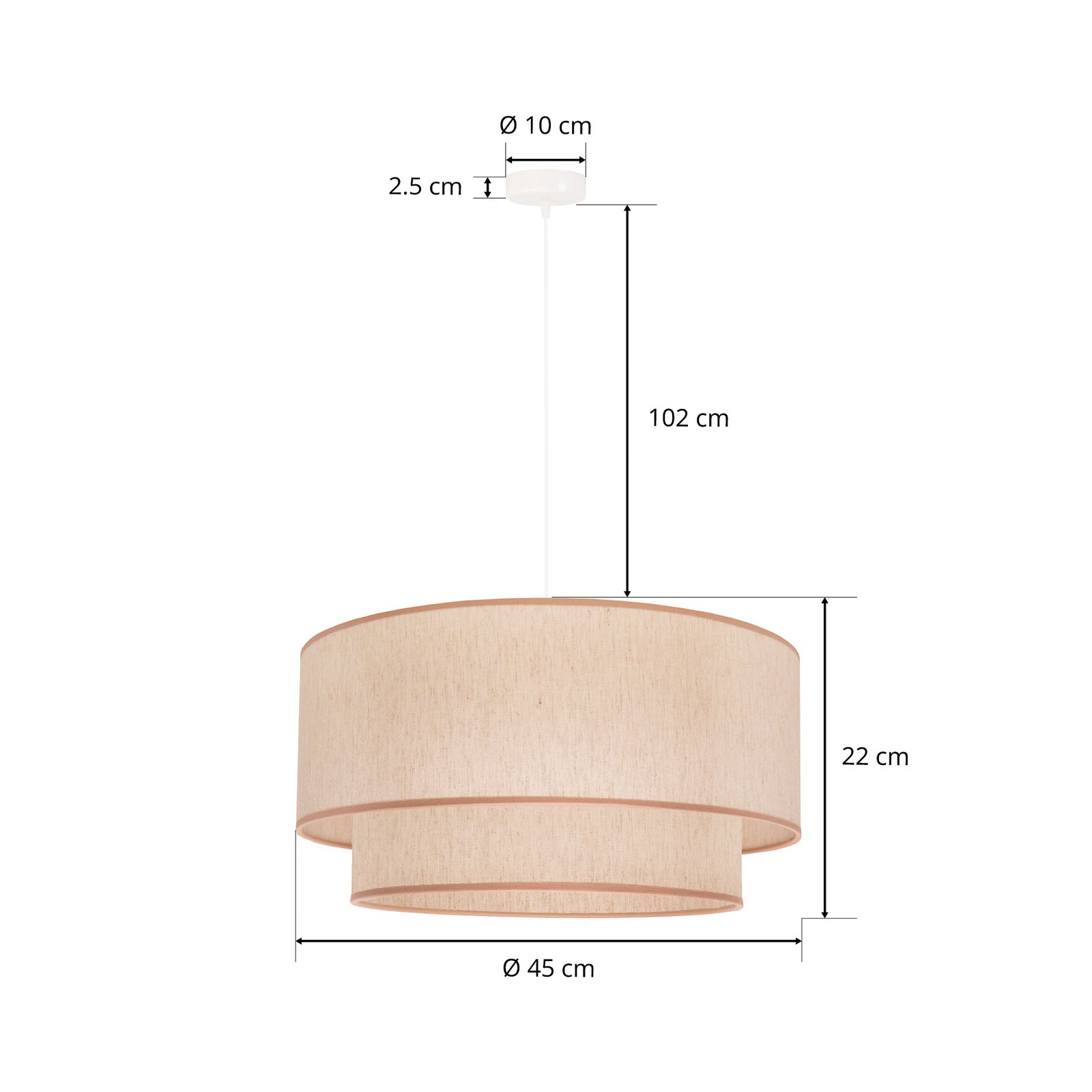 Lampada a sospensione Boho, doppio paralume, beige