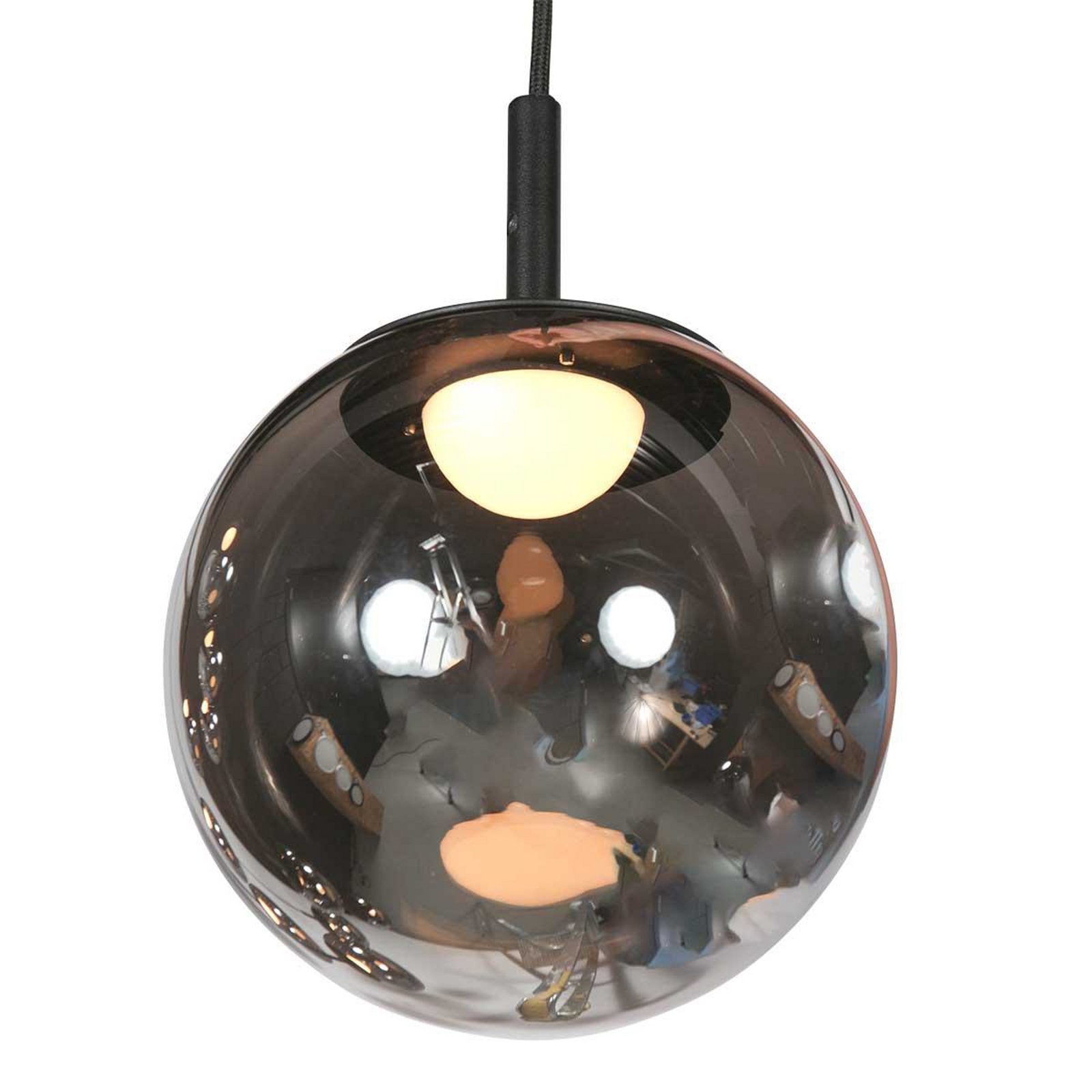 LED pendant light Bollique, 12-bulb. Round, black, glass