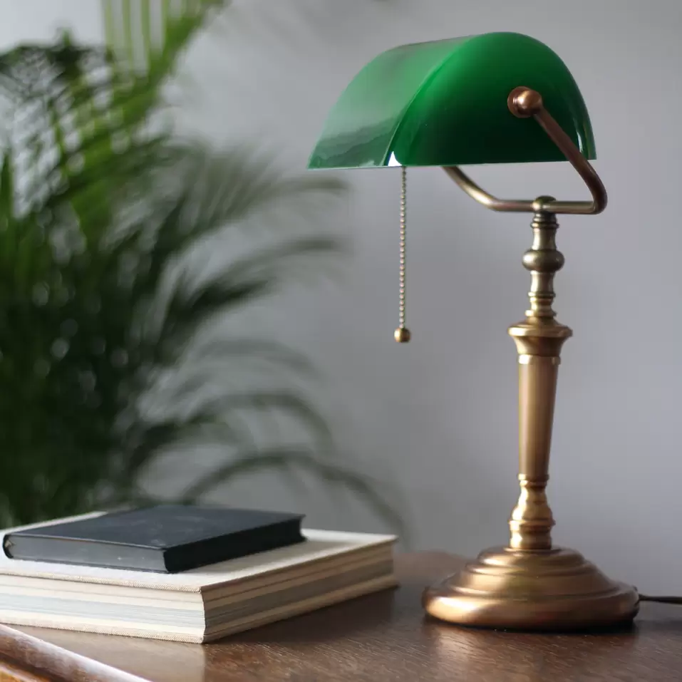 Lámpara de mesa Ancilla vidrio, bronce/verde