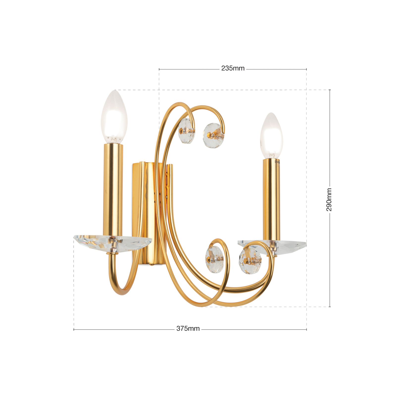 Ariane wall lamp, gold-coloured, width 37.5 cm, crystal