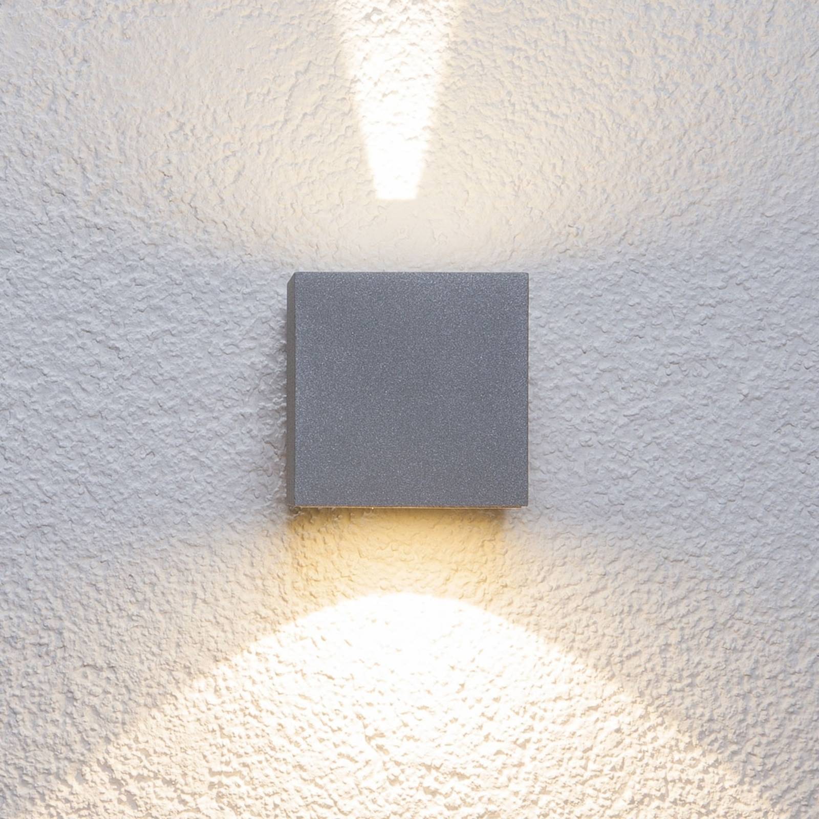 Sølv udendørs LED væglampe Jarno terningformet