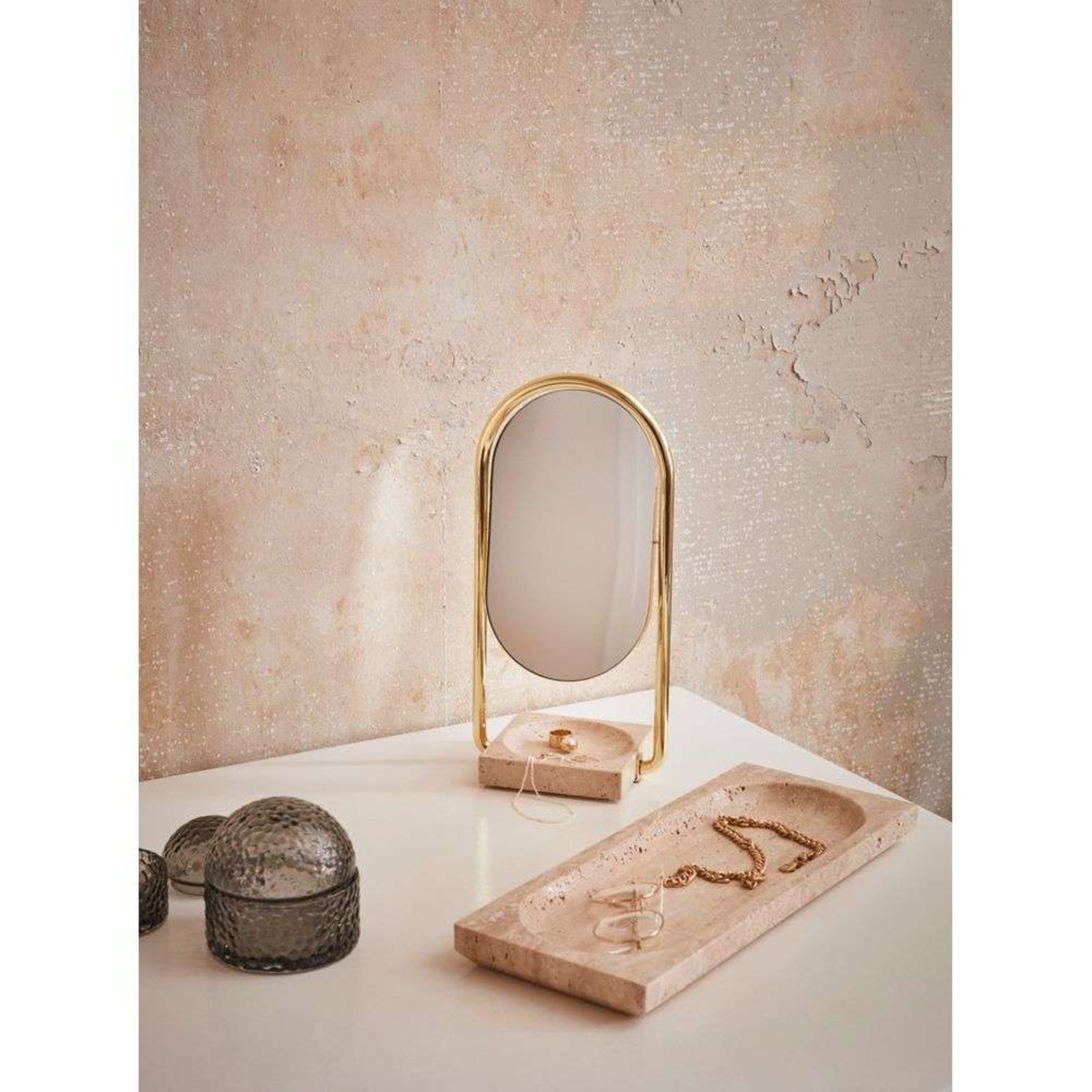 Angui Bord Spegel Guld/Travertine - AYTM