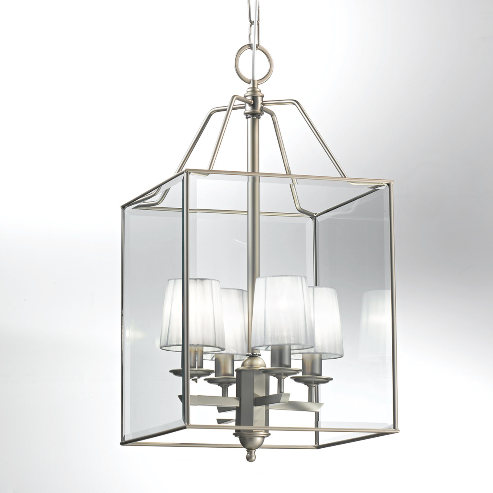 Cremasco Fascinating Lampione hanging light nickel, for Living / Dining Room, metal, glass, fabric, E14, 42 W, energy efficiency: A++, H: 69 cm