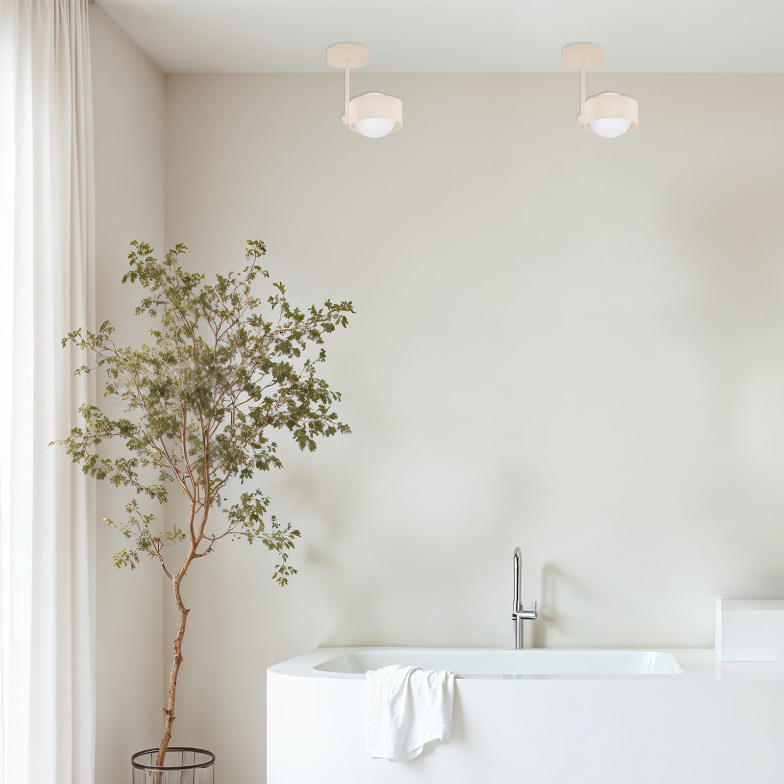 Plafonnier Mado, beige, à 1 lampe, hauteur 21 cm, acier/verre