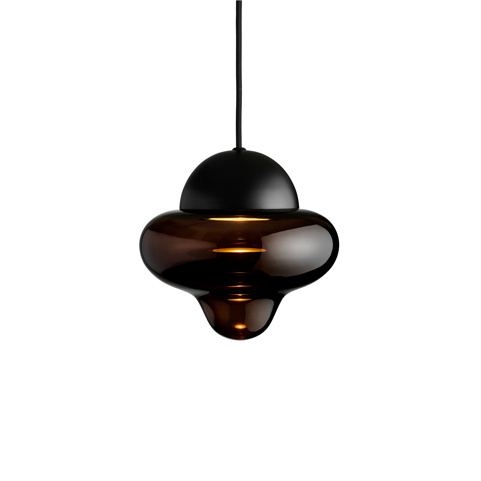 Suspensie cu LED Nutty, maro/negru, Ø 18,5 cm, sticlă
