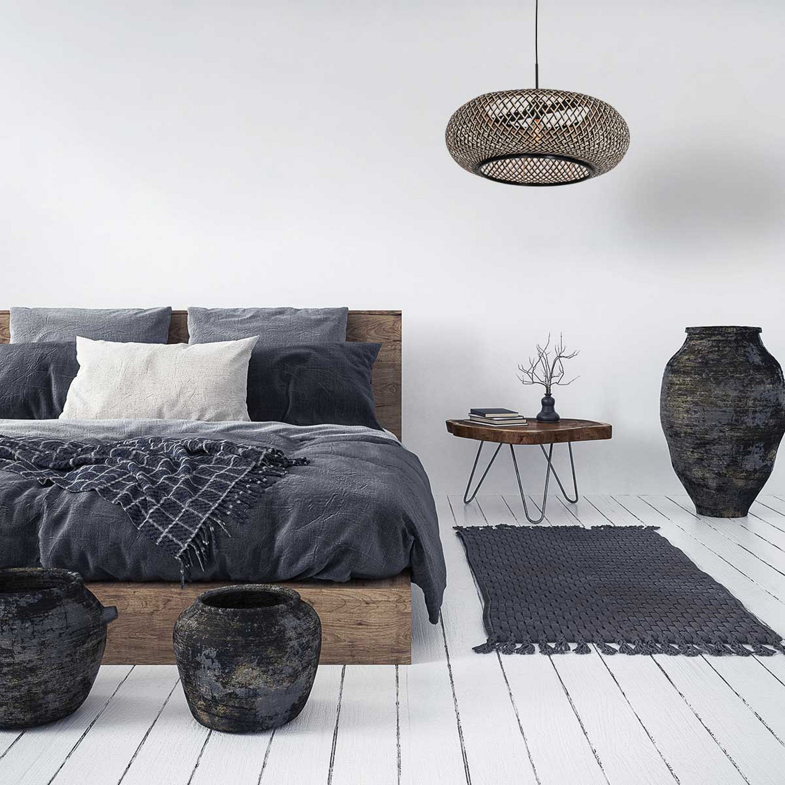 Steinhauer Lampă suspendată Maze negru-natur - Camera de zi / sufragerie - modern - negru natural - Bamboo