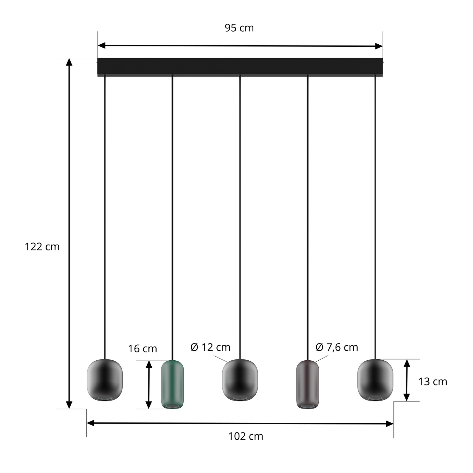 Lucande Hängeleuchte Narion, linear, schwarz, 5-flammig