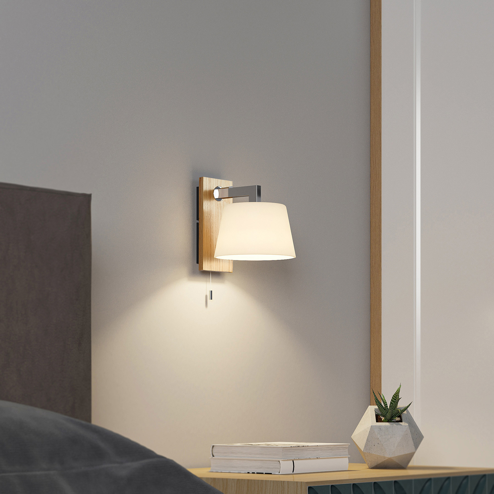 Lucande Rhea lámpara de pared con madera clara