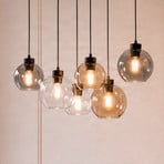 Lampada a sospensione Cubus, 74 cm, a 6 luci, trasparente/miele/marrone, vetro