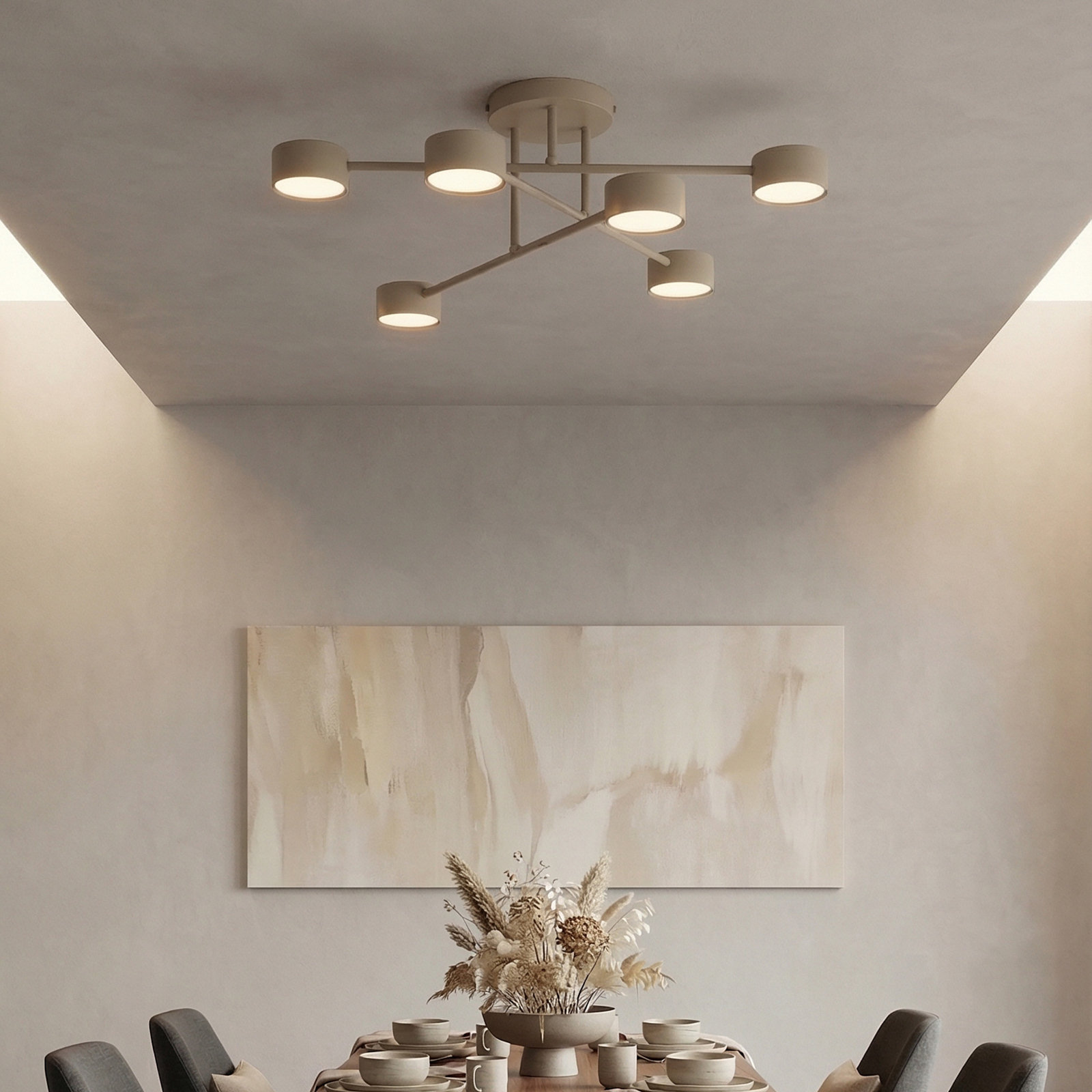 HALO ceiling light, beige, Ø 60 cm, 6-bulb, metal, GX53 HALO ceiling light, beige, Ø 60 cm, 6-bulb, metal, GX53