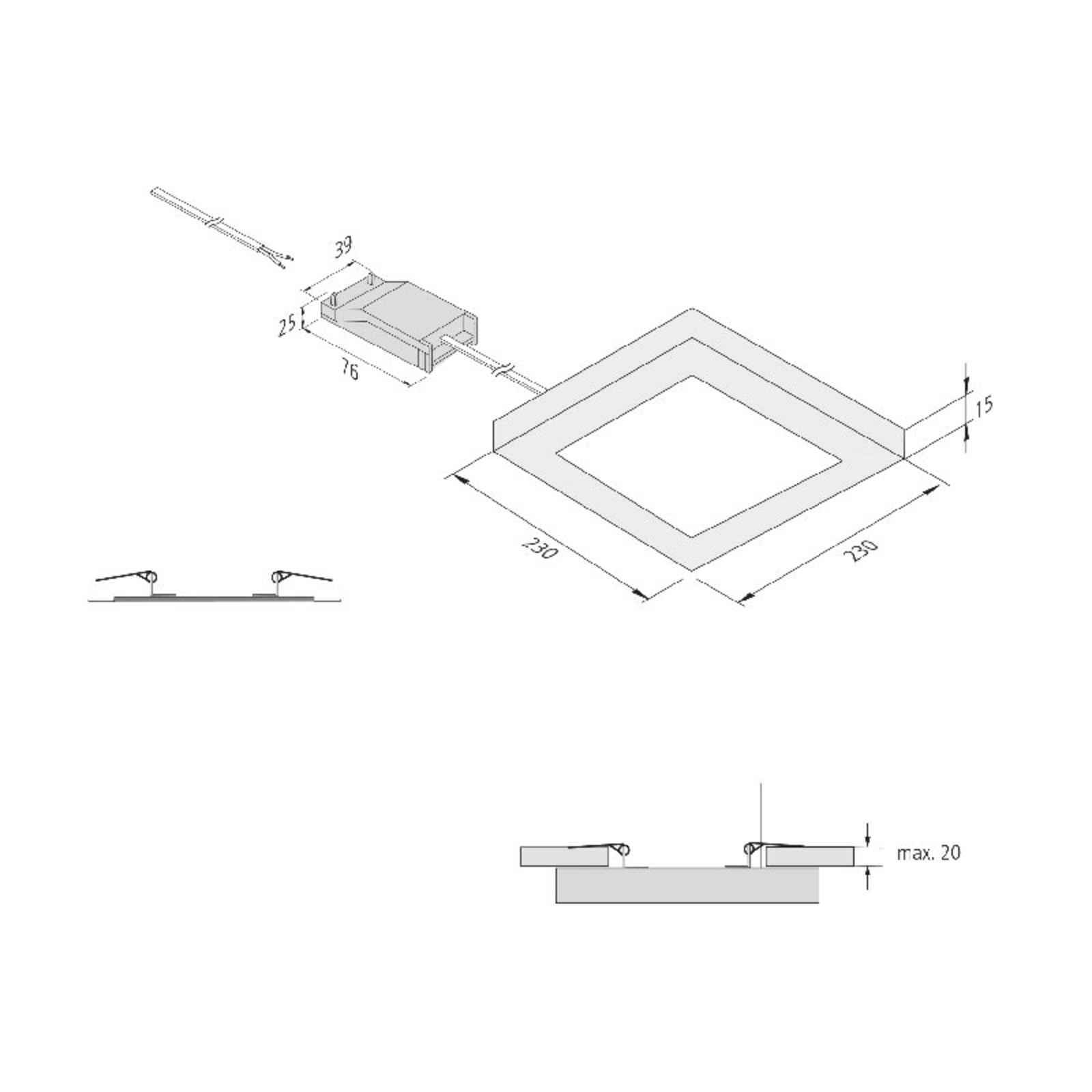 FQ 65/205 LED light, surface/recessed, 3,000 K