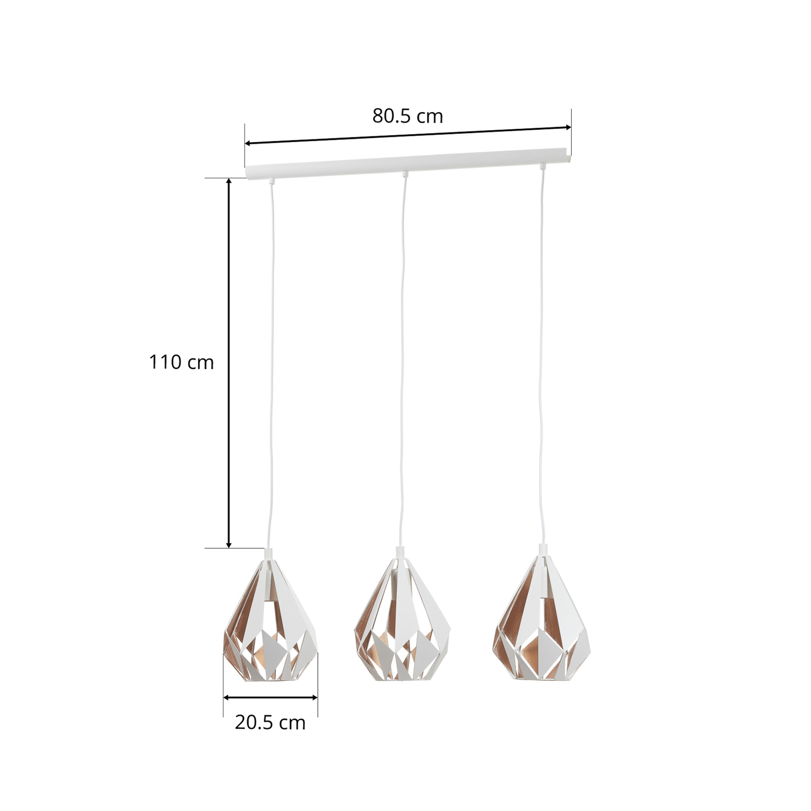 Carlton 1 pendant light three-bulb, white and gold