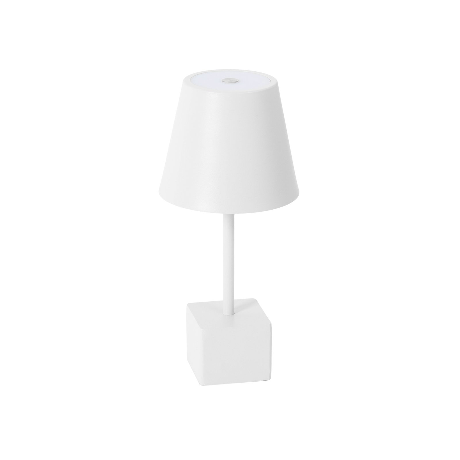 Lindby LED uzlādējama galda lampa Janea, kubs, balta, metāls