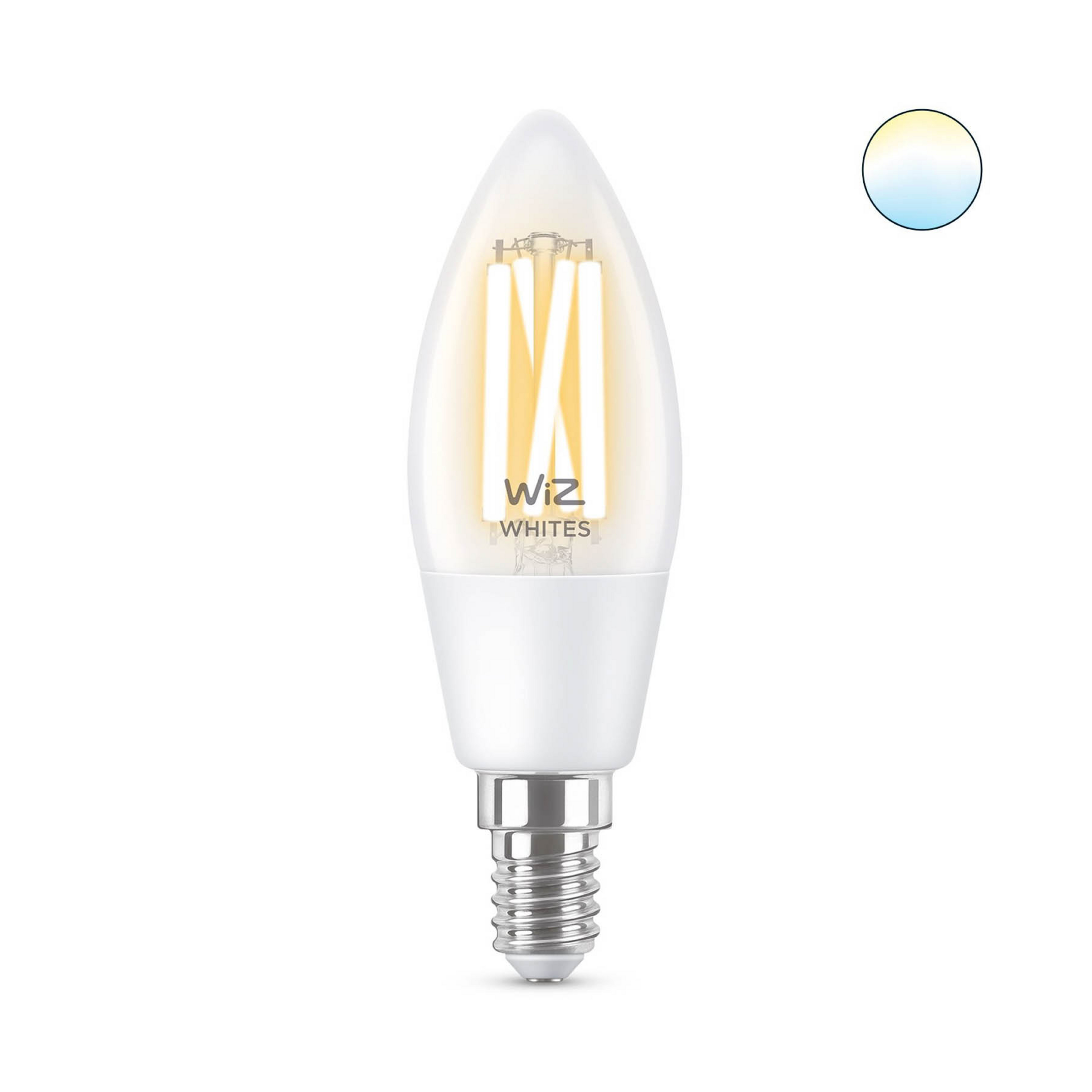 Žárovka Smart TW 4,9 W 2700–6500 K svíčka Clear E14 – WiZ
