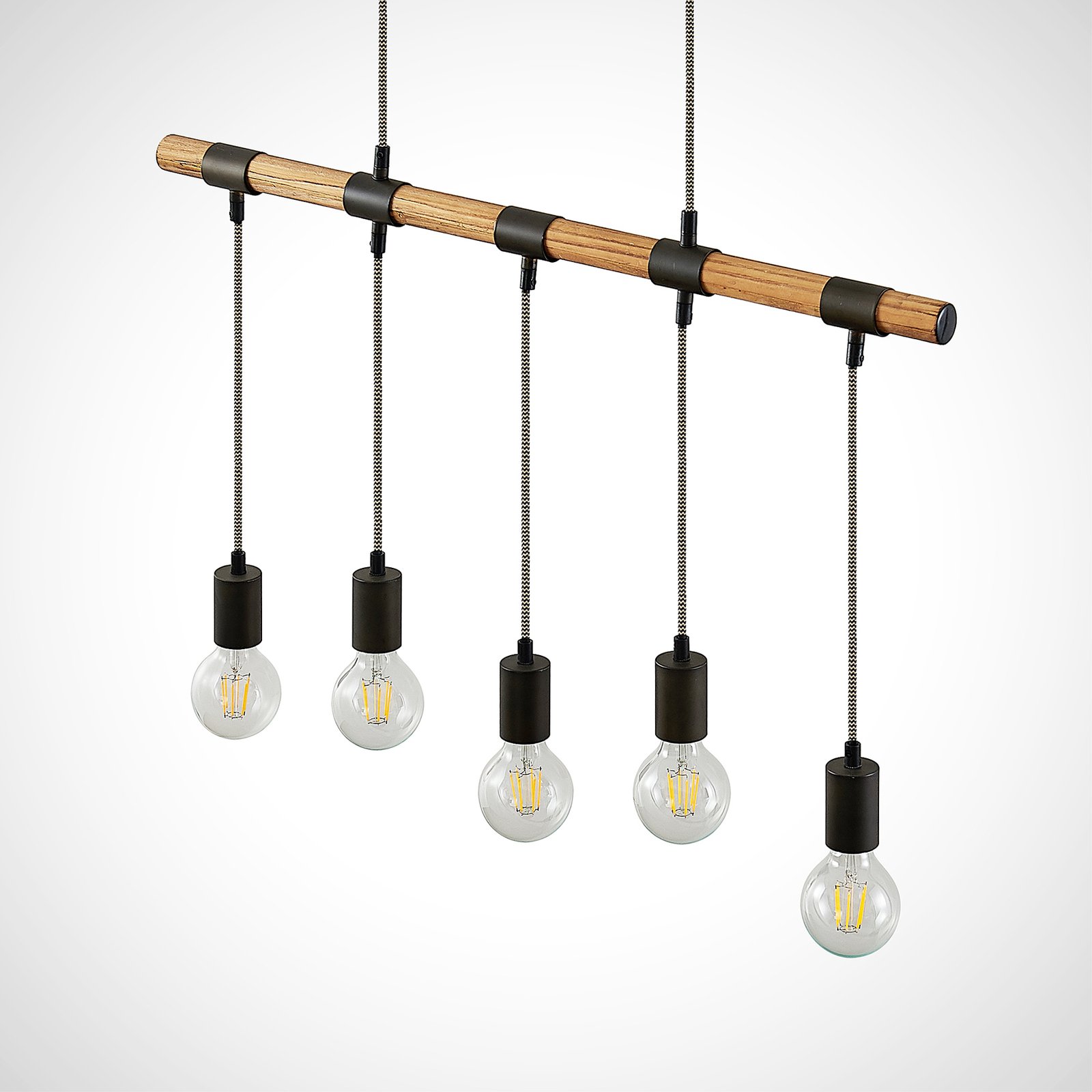 Lindby Sibillia hanglamp met hout, 5-lamps