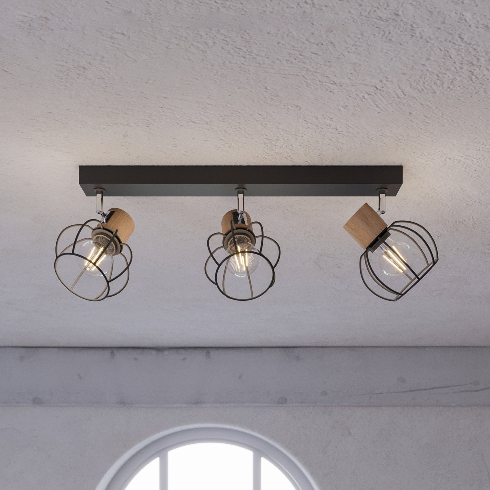 Envolight Fence plafondlamp, metaal/hout, 3-lamps