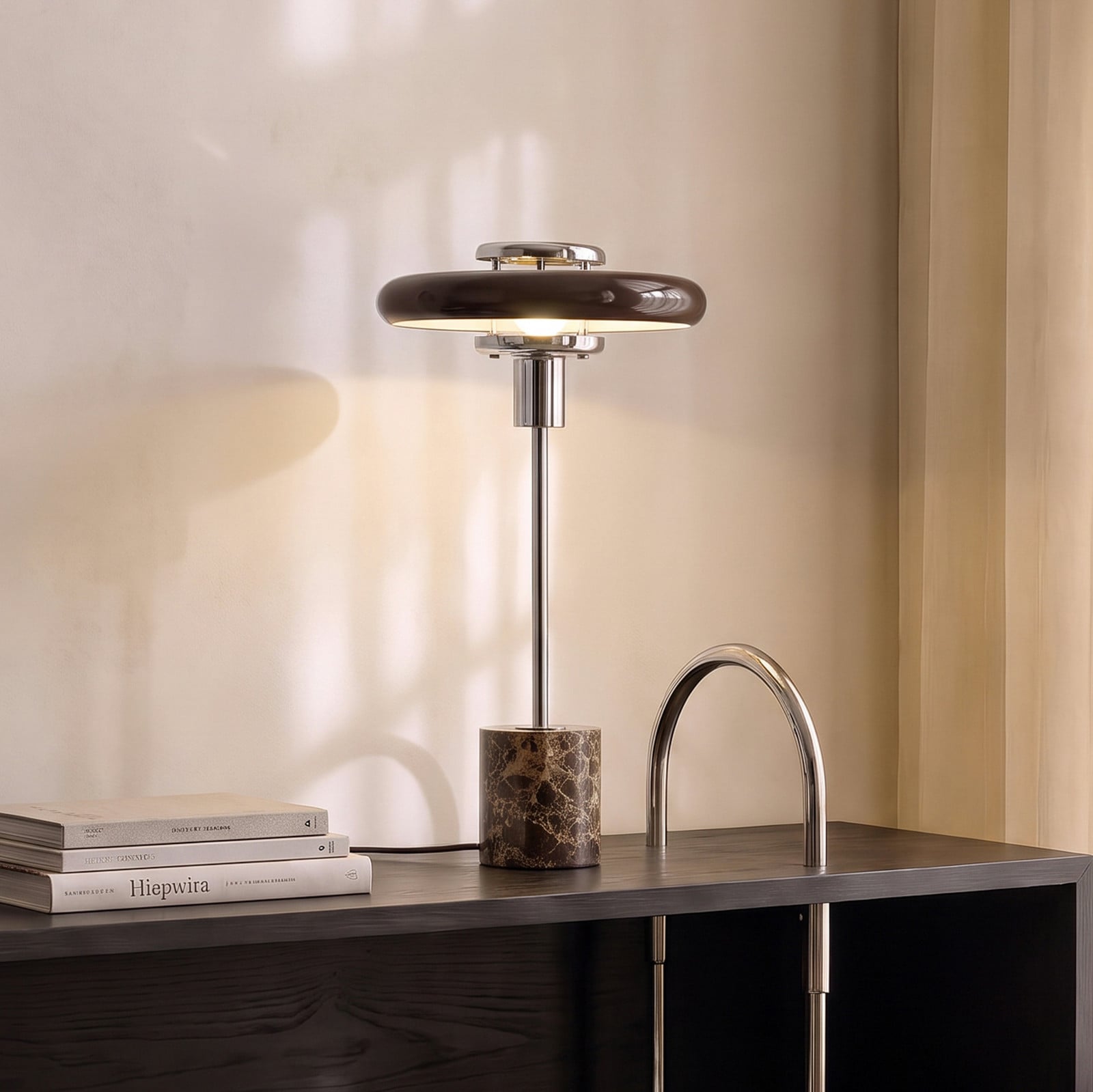 Branford bordslampa, brun, glas/marmor, retro – Lindby - Vardagsrum - Vintage / retro - Med en ljuskälla