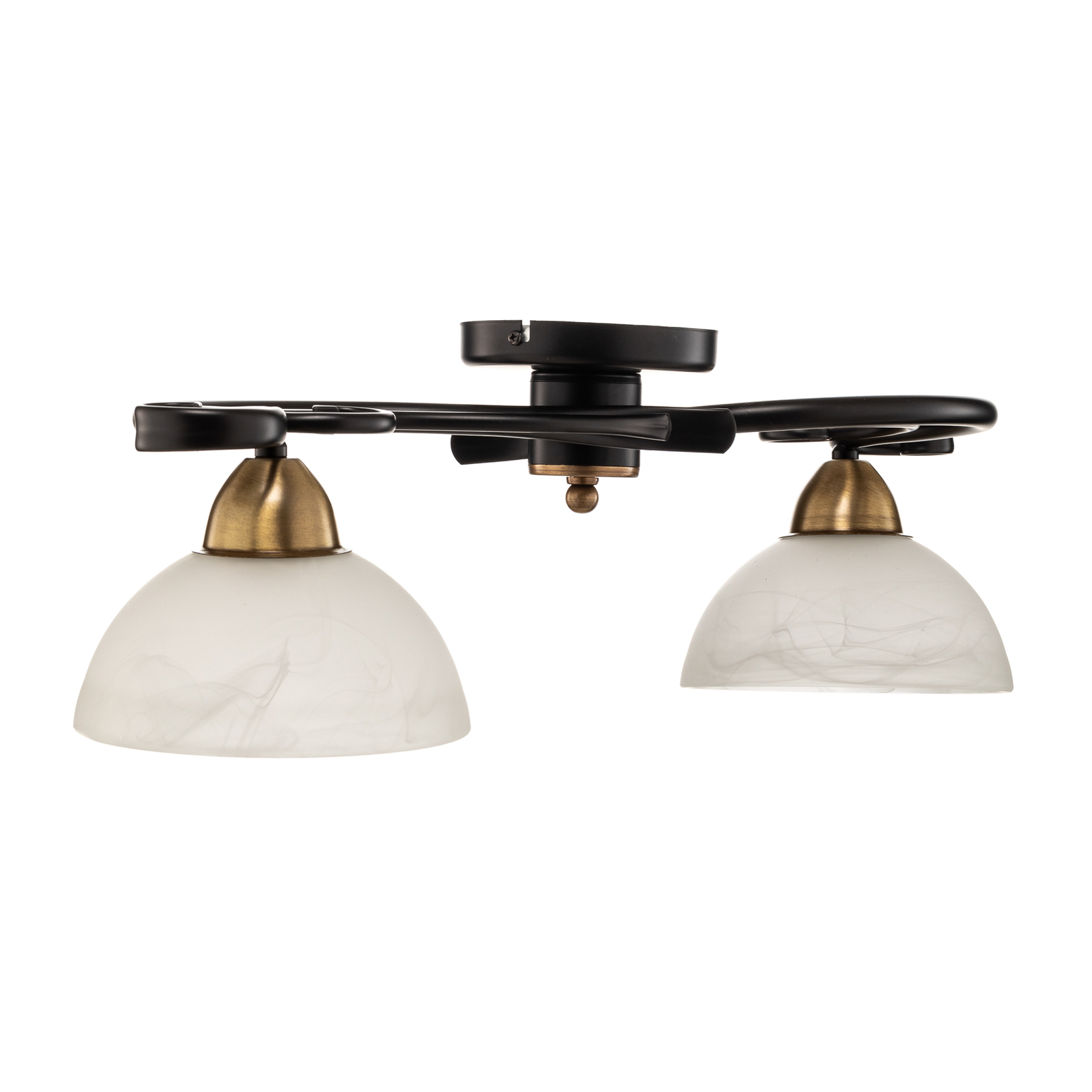 Flora ceiling lamp 2 glass lampshades, black/brass