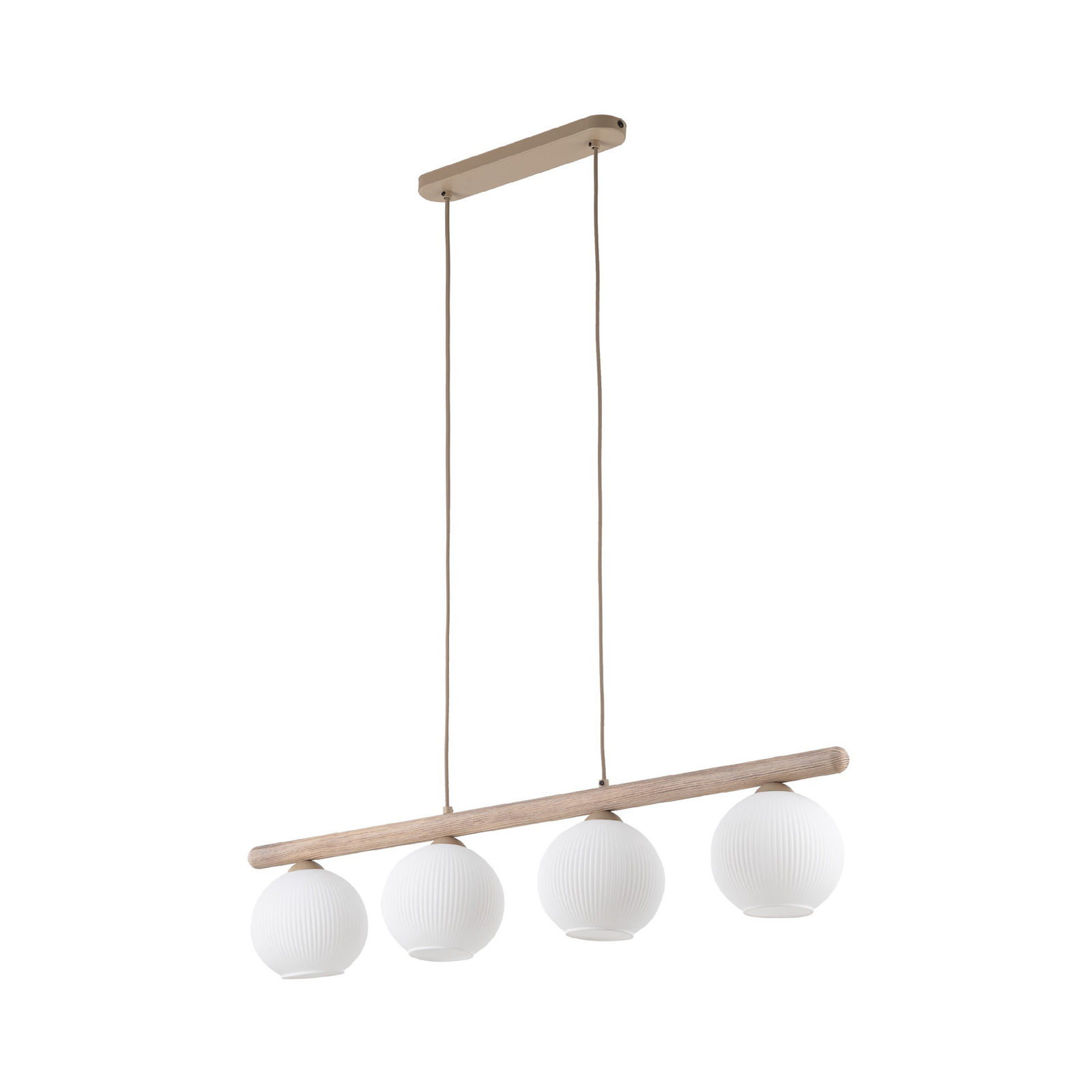 Virlo-riippuvalaisin, 4-lamppuinen, puu, opaali-lasi, pituus 95 cm