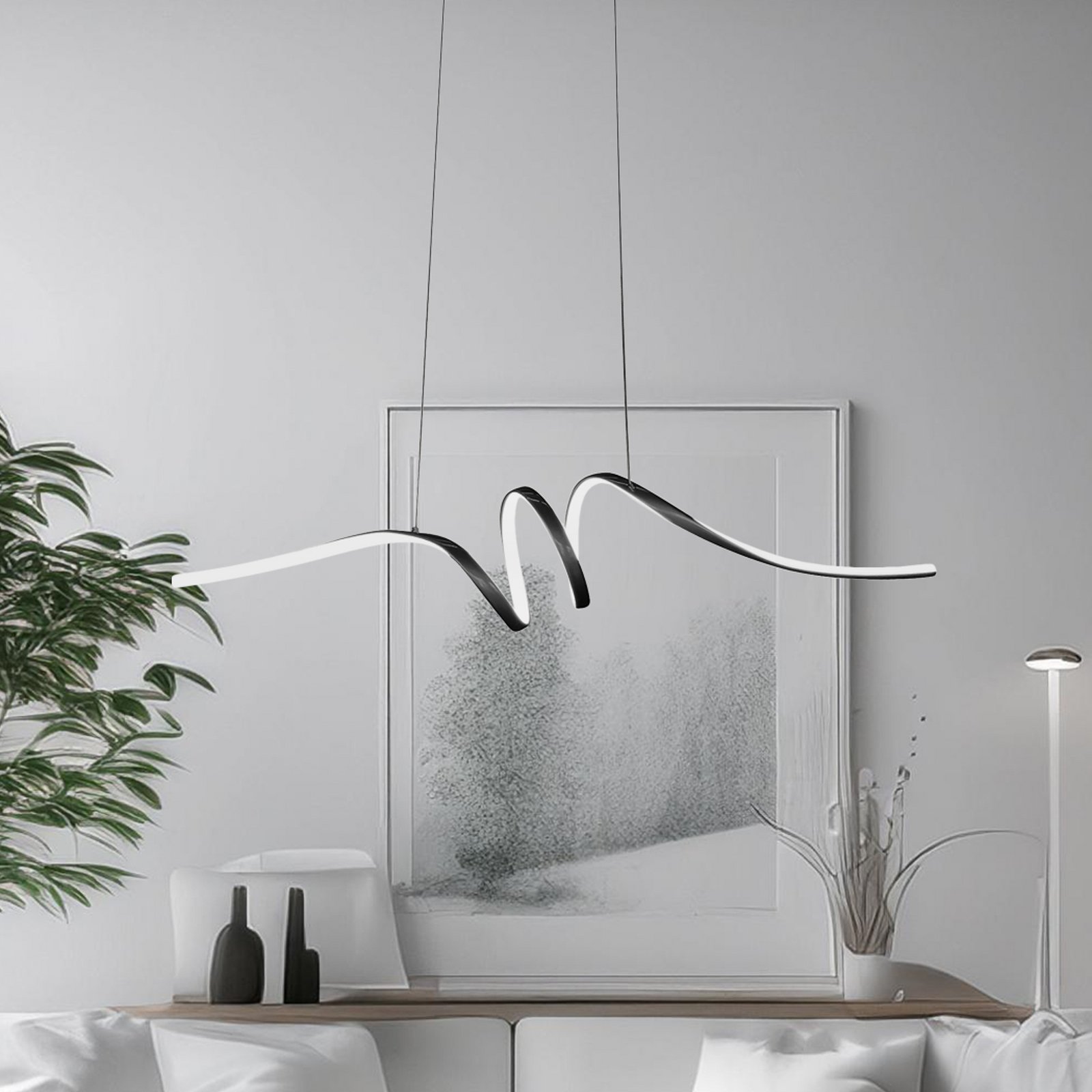 LED pendant light Loop, metal, black chrome, 4,000 K