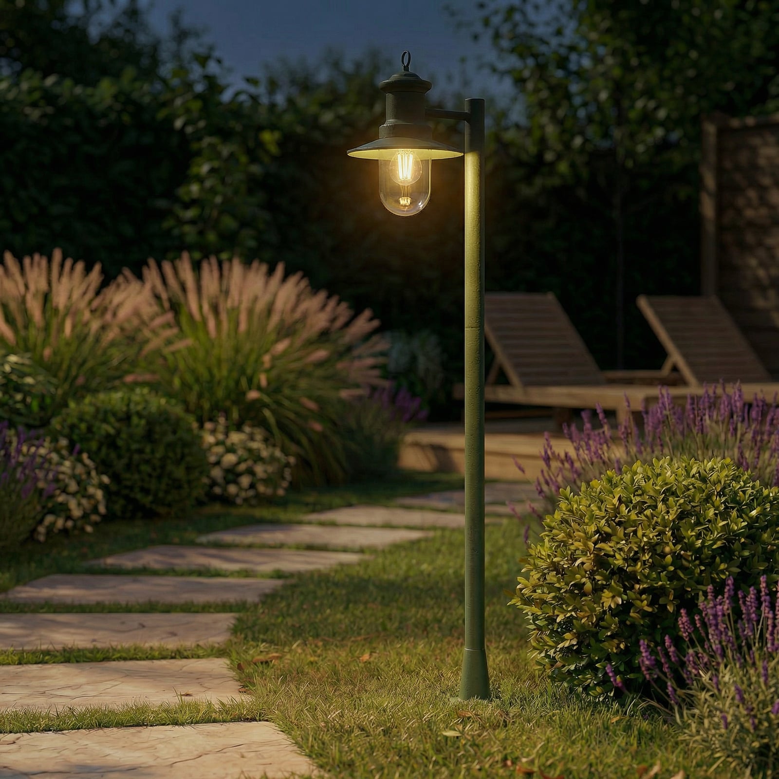 Eloretta Wegeleuchte, 110 cm, Stahl, grün, E27, IP44 - Lindby