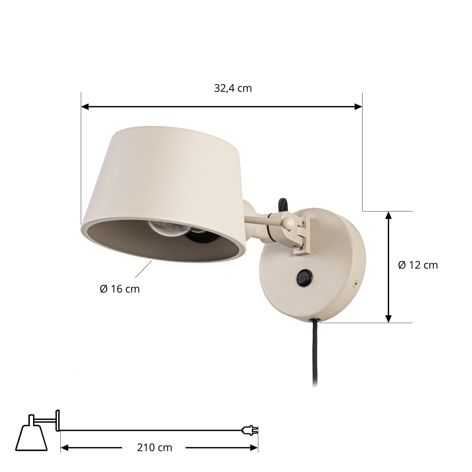 Silka fali lámpa, 14 cm, bézs, rugalmas, dugasz - Lucande