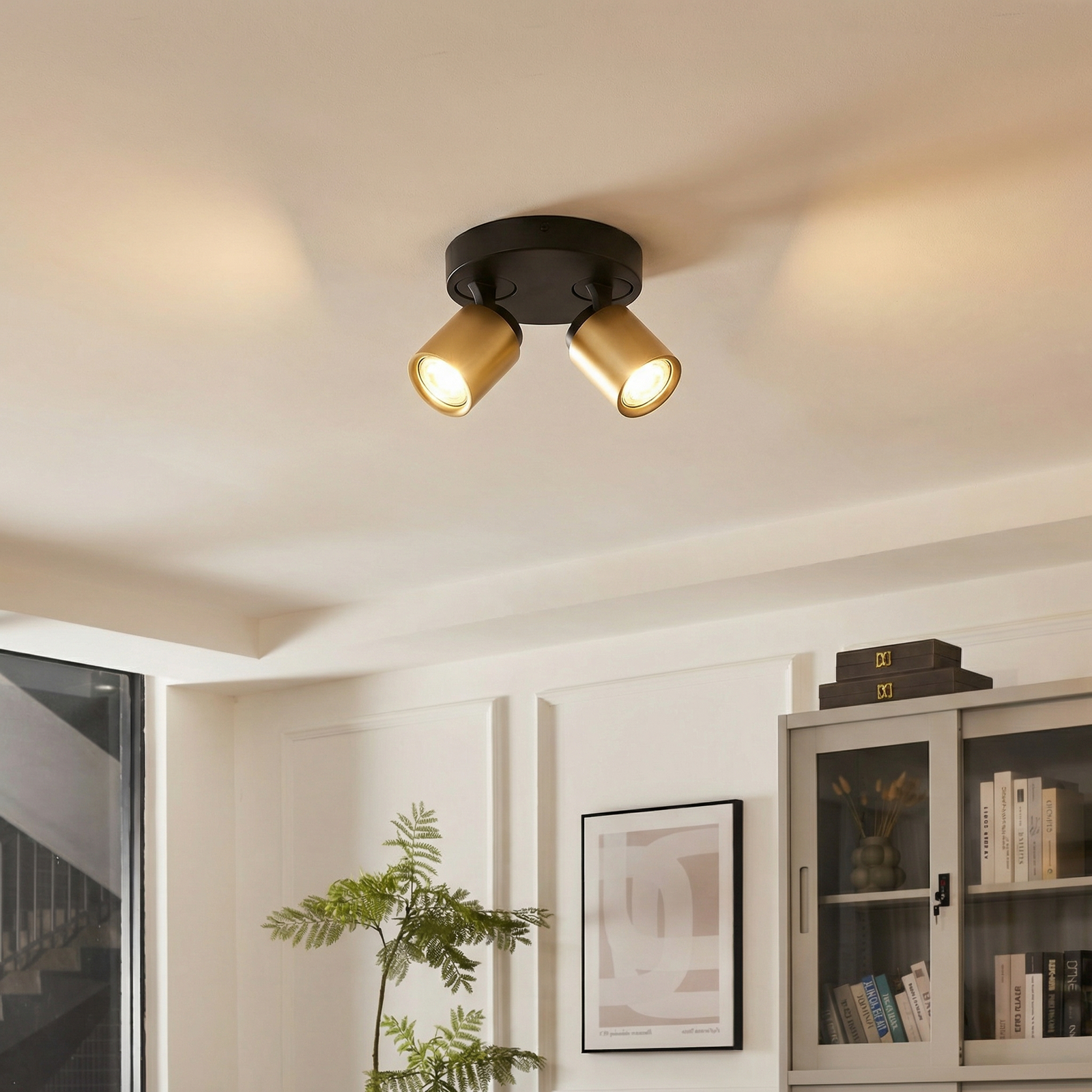 Stropní bodové svítidlo Razza, černá/zlatá, Ø 26,5 cm, 2 světla.