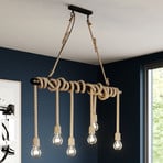 Candeeiro suspenso Lindby Hajo, 100 cm, seis luzes, pendente de corda