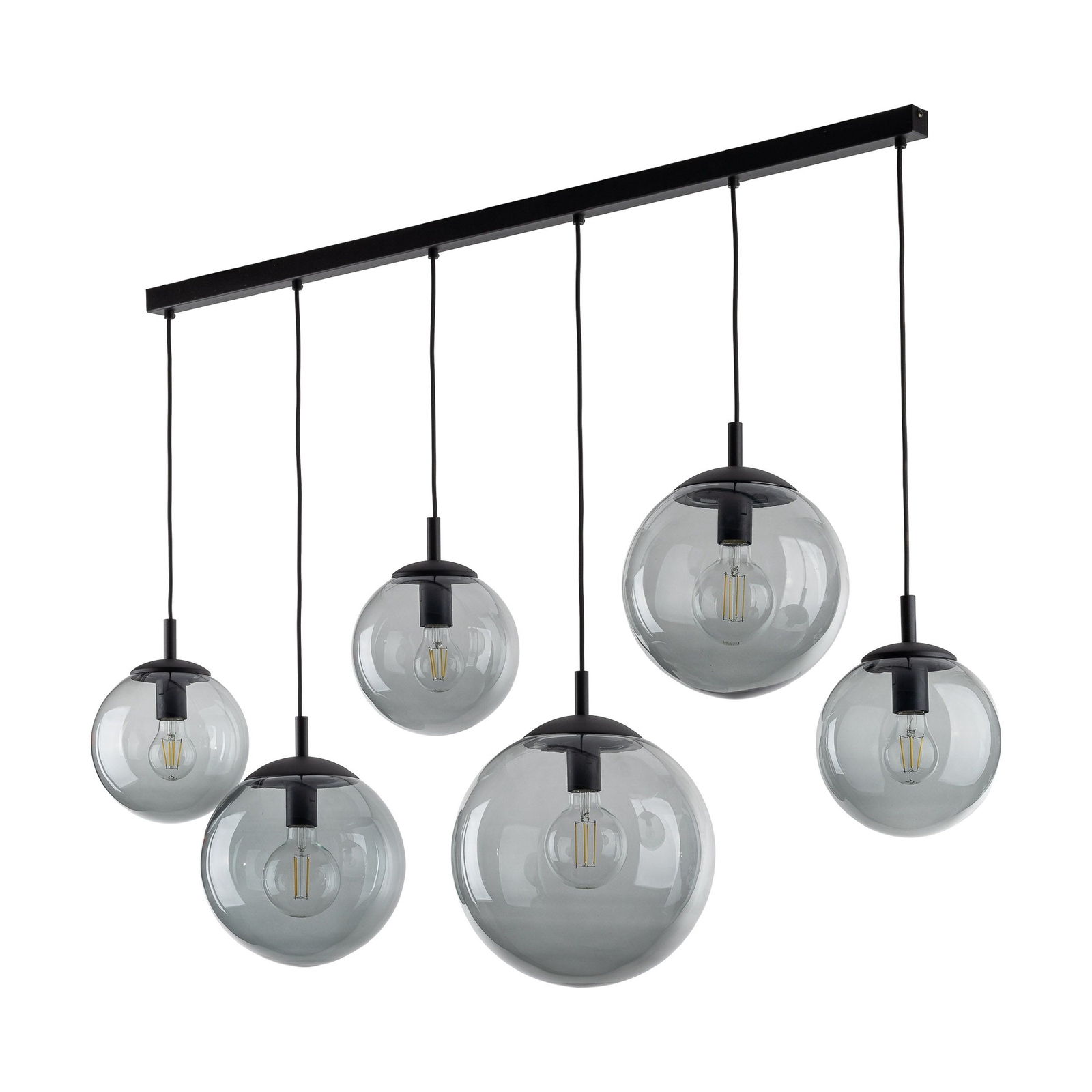 Esme pendant light, glass, graphite-transparent, 6-bulb, linear