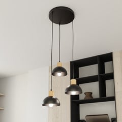 Seco pendellampe, Ø 30 cm, sort, metal/træ, 3 lyskilder.