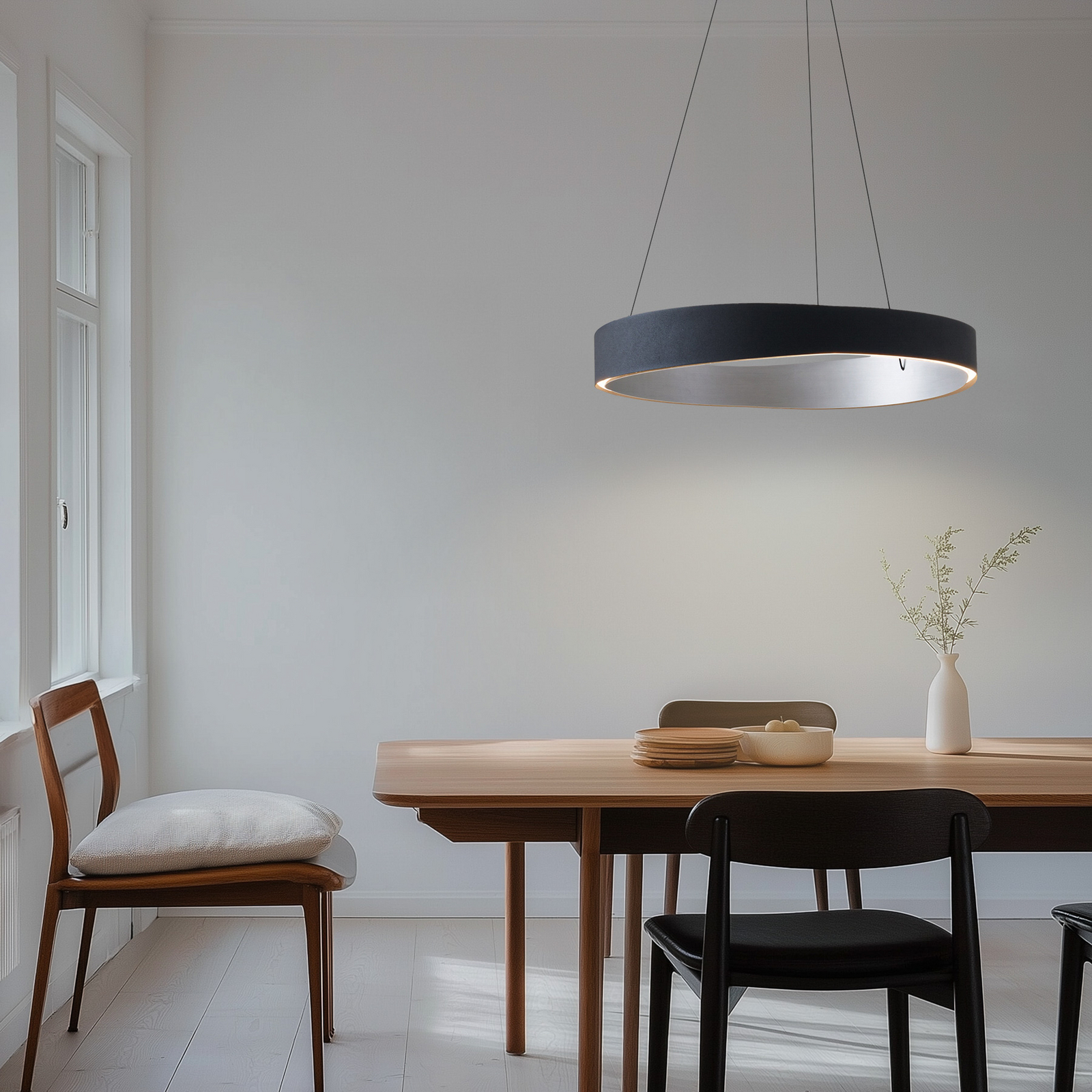 Lucande LED-Hängeleuchte Daelor, schwarz/alu, CCT, dimmbar