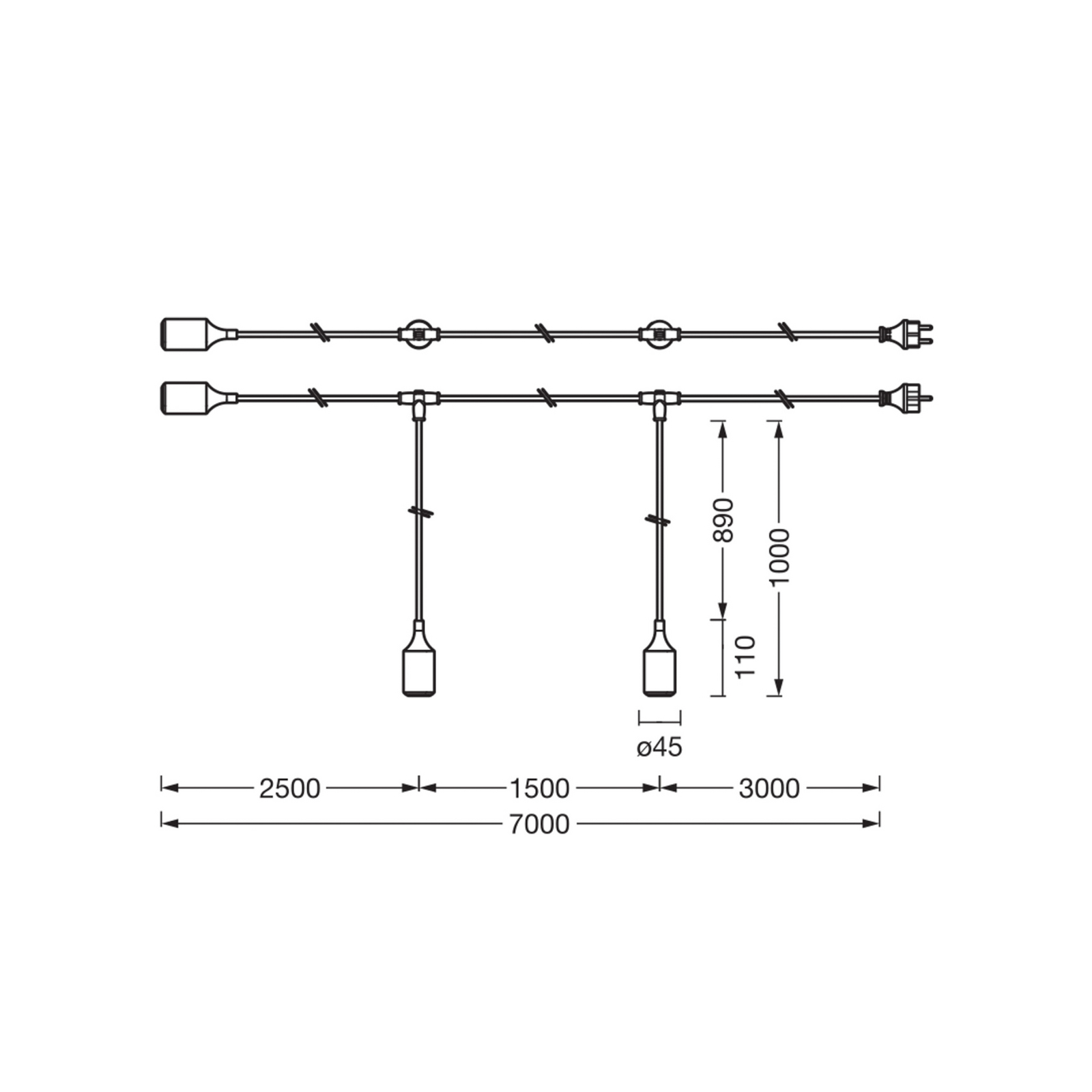 OSRAM ljusslinga ENDURA DECOR, grå, 7 m, 3 lampor, IP44 OSRAM ljusslinga ENDURA DECOR, grå, 7 m, 3 lampor, IP44