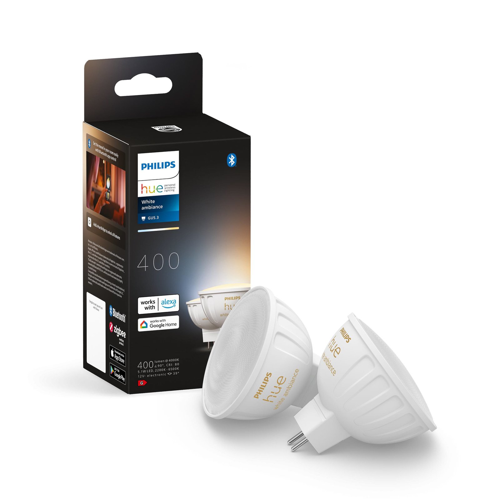 "Philips Hue White Ambiance LED 5,1 W GU5.3", 2 vnt
