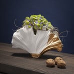 KARE Ginkgo Elegance vaas, hoogte 18 cm, steengoed, wit, goud