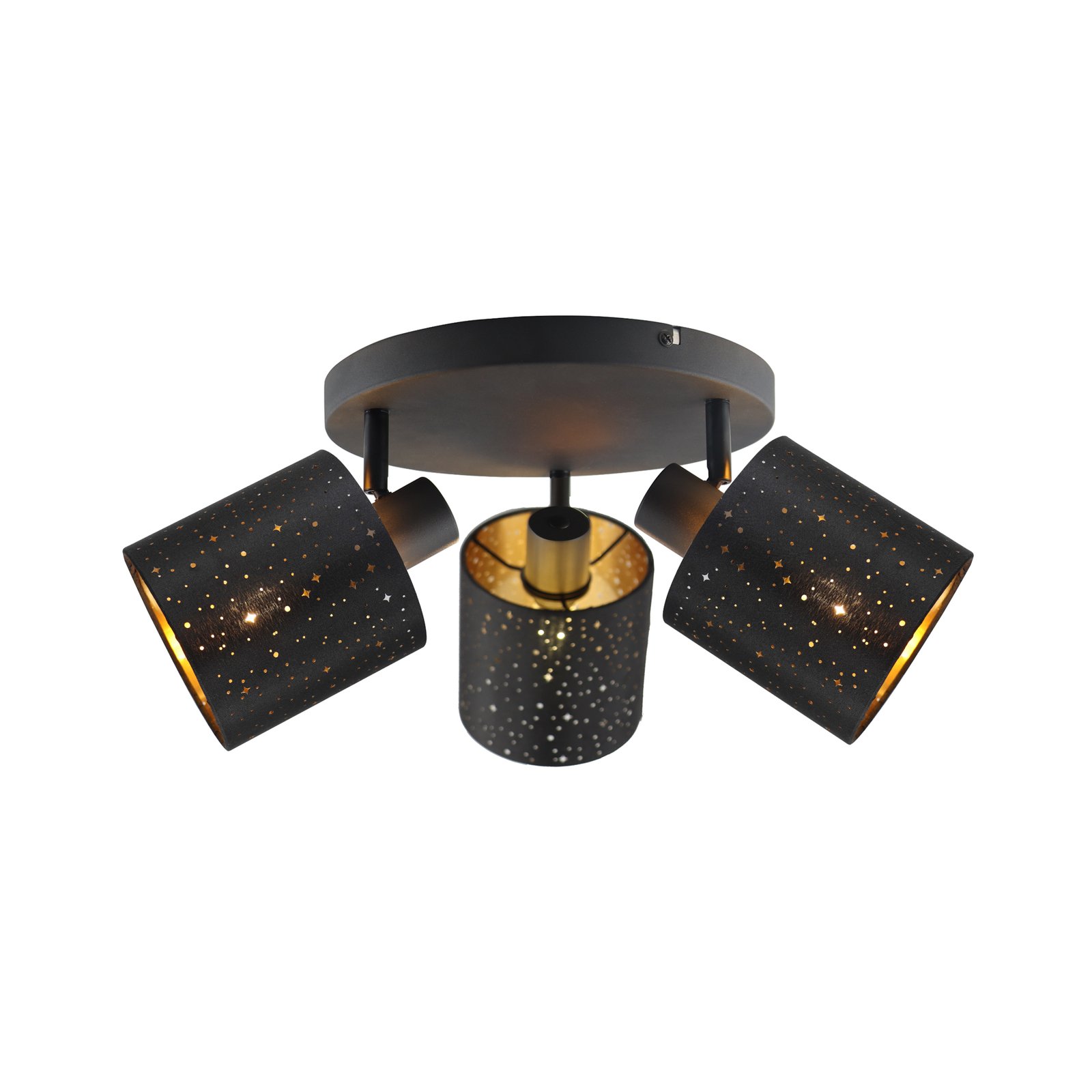 Lámpara de techo Vasilia, 3 luces, negro/oro, tela