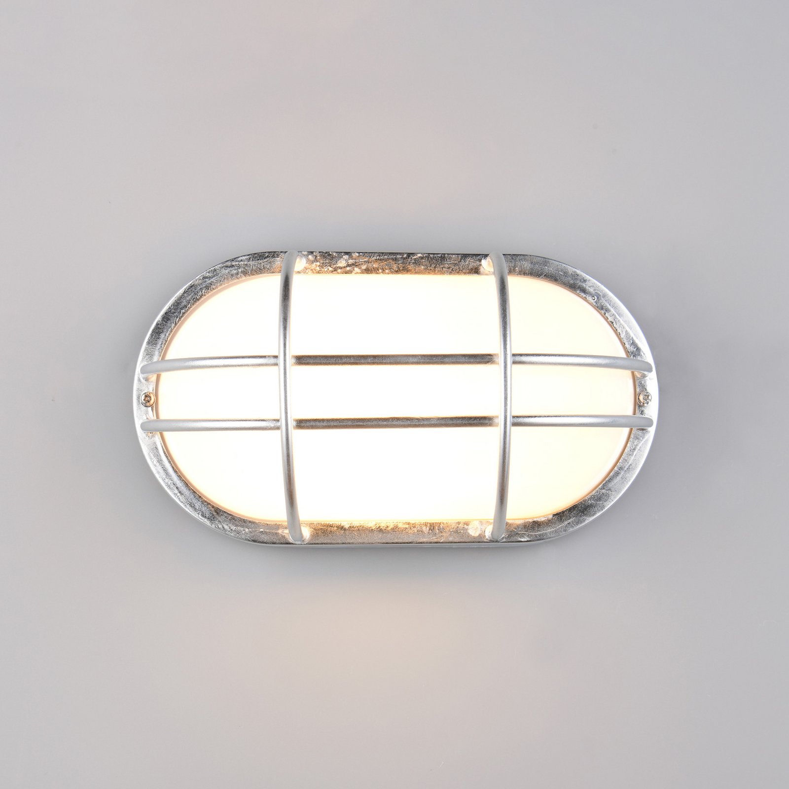 Āra sienas lampa Tumen, cinka krāsā, platums 26 cm, metāls, IP44