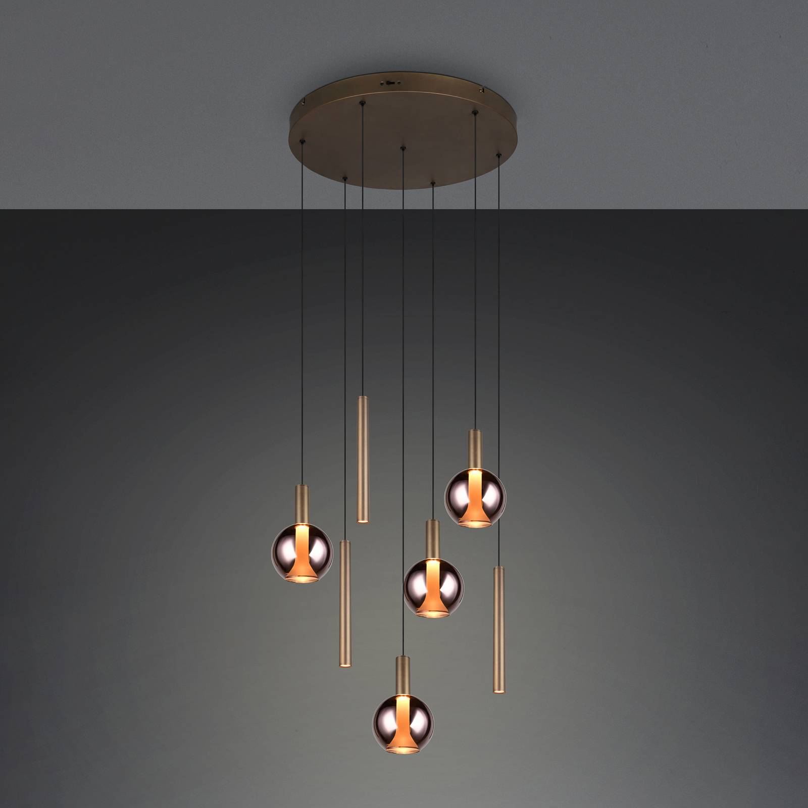 Trio Lighting LED hanglamp Melaro Ø 59 cm platina, metaal/glas, CCT, 7-lamps