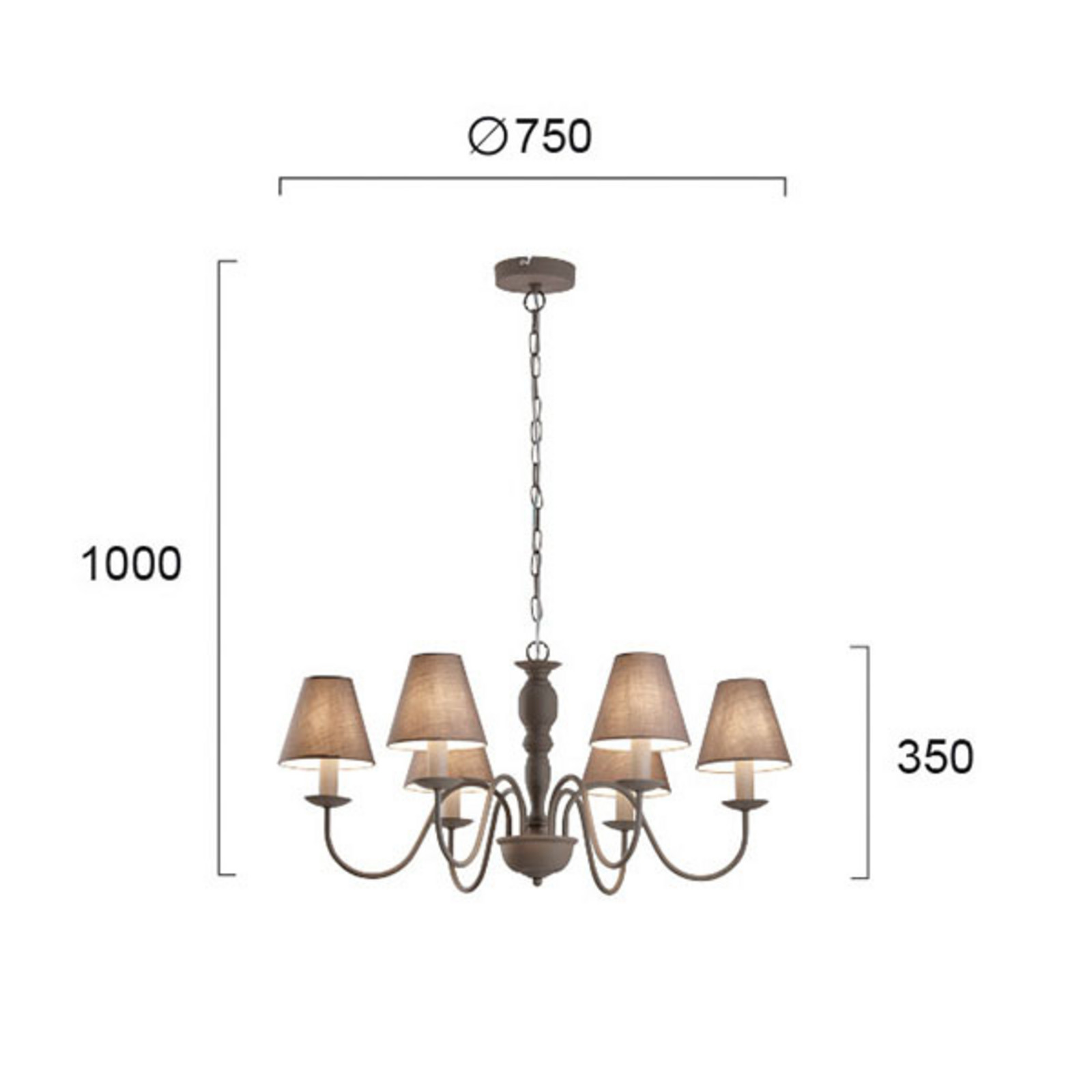 Viokef Candelabru Fatima gri 6 becuri - Camera de zi / sufragerie - Casă de țară / Rustic - gri alb - Metal