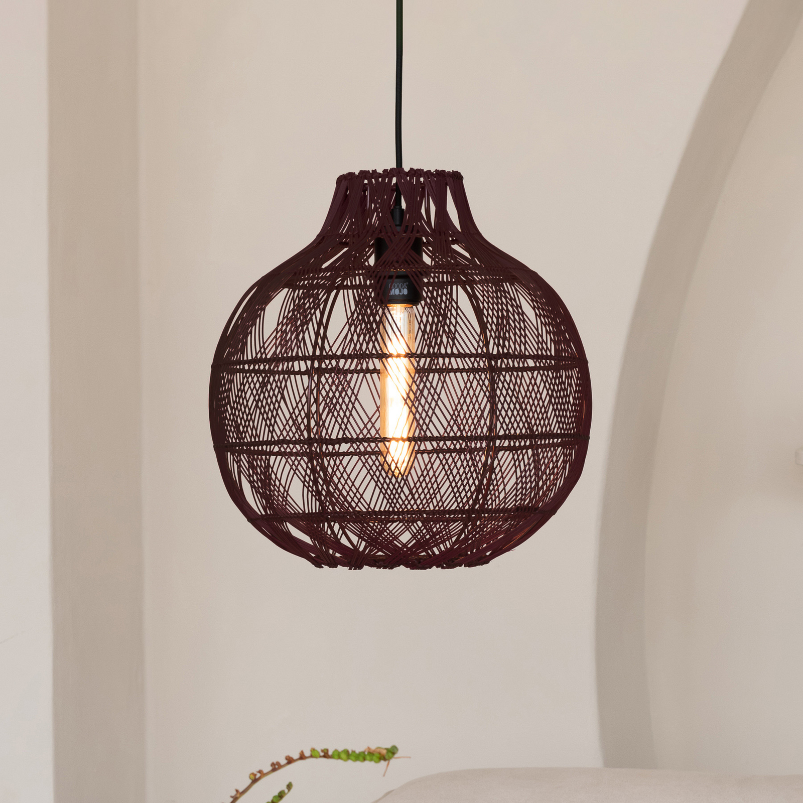 GOOD & MOJO Suspension Mendoza, rouge, Ø 35 cm, bambou, E27