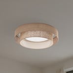 Luneta LED ceiling light, jute, brown, Ø 60 cm, 3-step dimmable