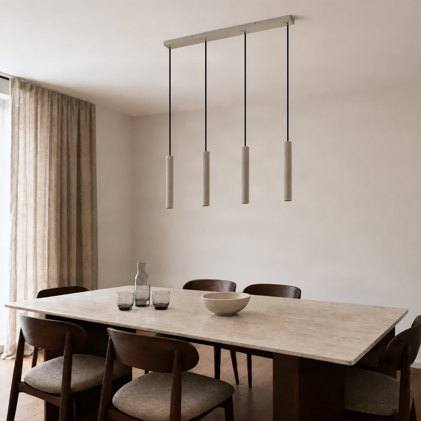 Lindby hanglamp Kardis, 4-lamps, beige, lengte 70 cm