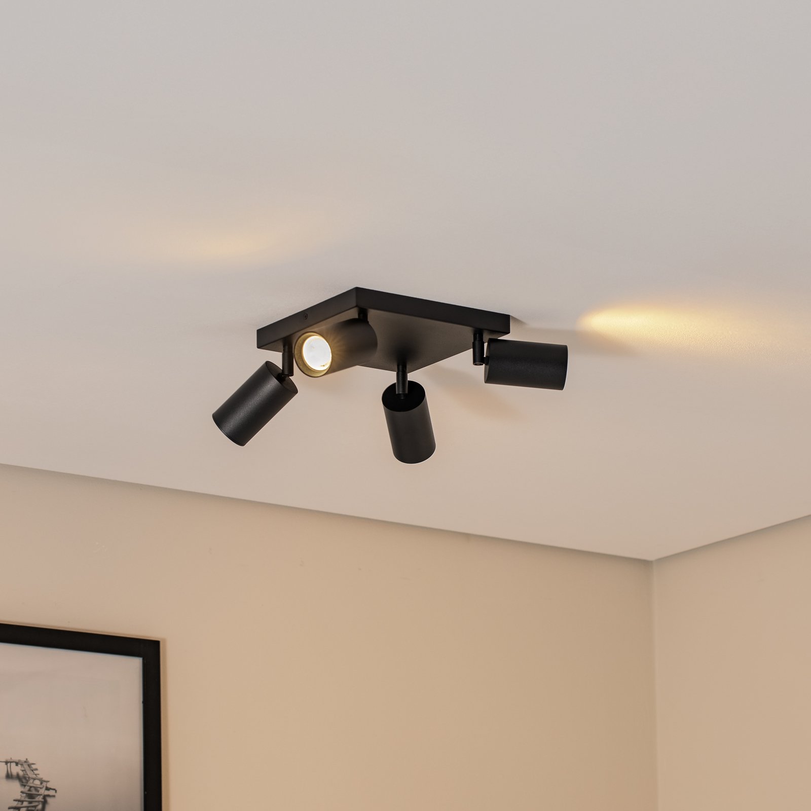 Faretto da soffitto Sado, nero, acciaio, orientabile, a 4 luci