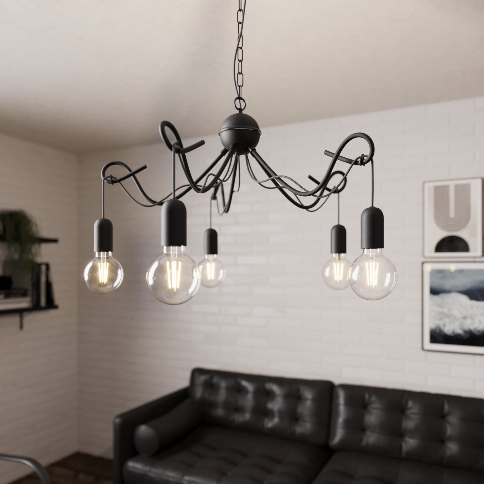 Lucande Jorna hanging light, 5-bulb, grey cable