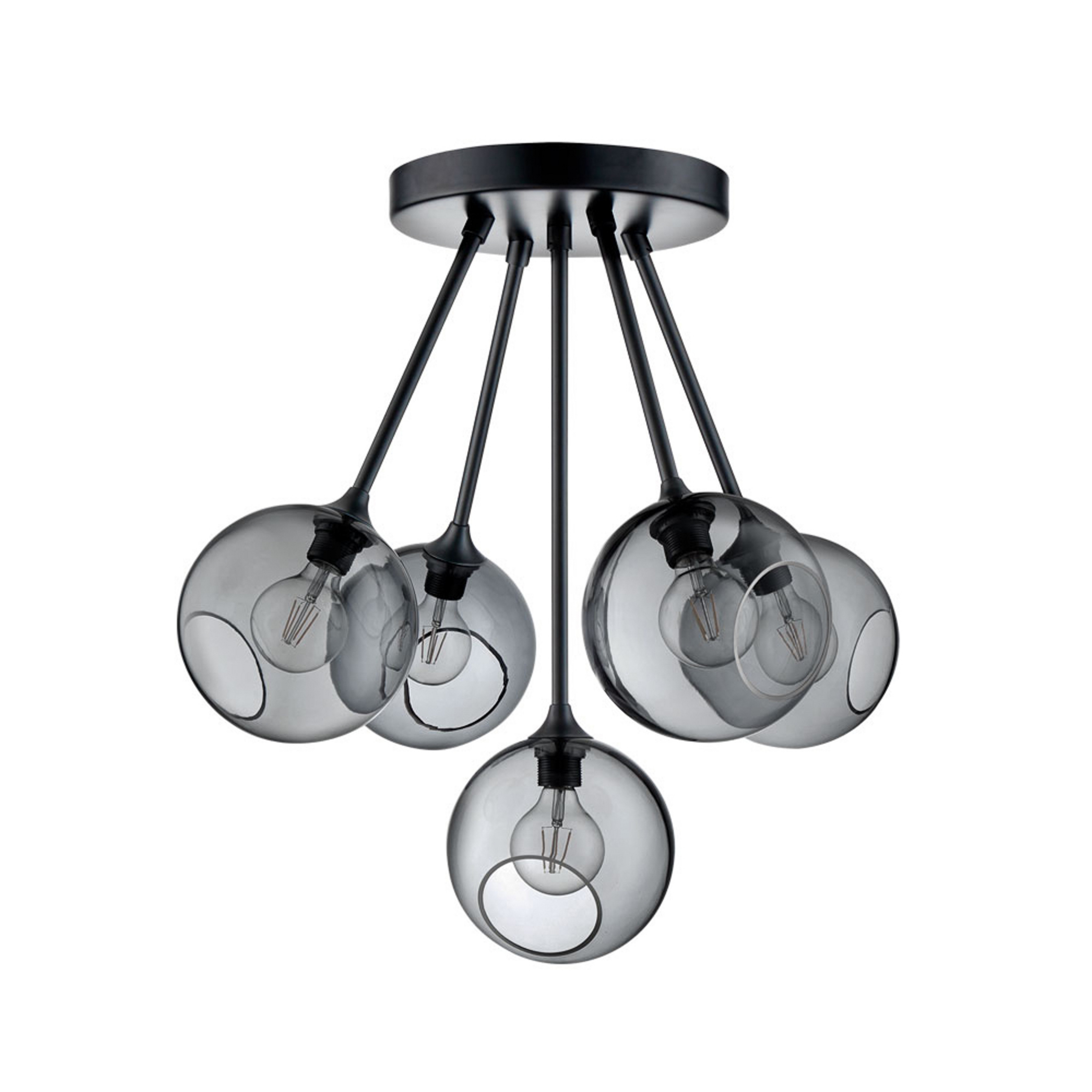 Lampa sufitowa Ballroom Molecule, dymny szary, szkło, 5-punktowa