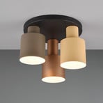 Agudo ceiling light, multicoloured 3-bulb circular