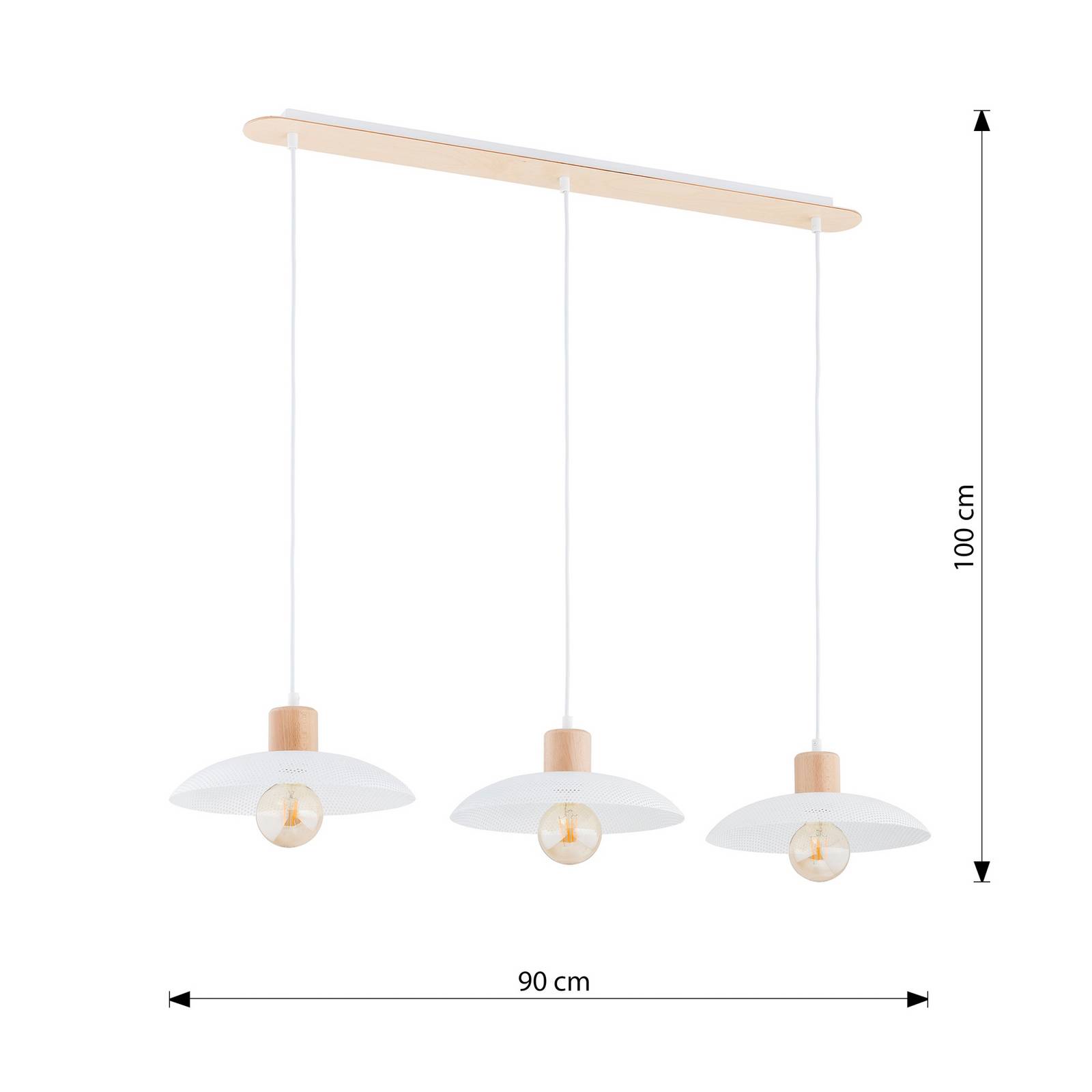 Lampa wisząca Kobe, 3-punktowa, stal, drewno, biały