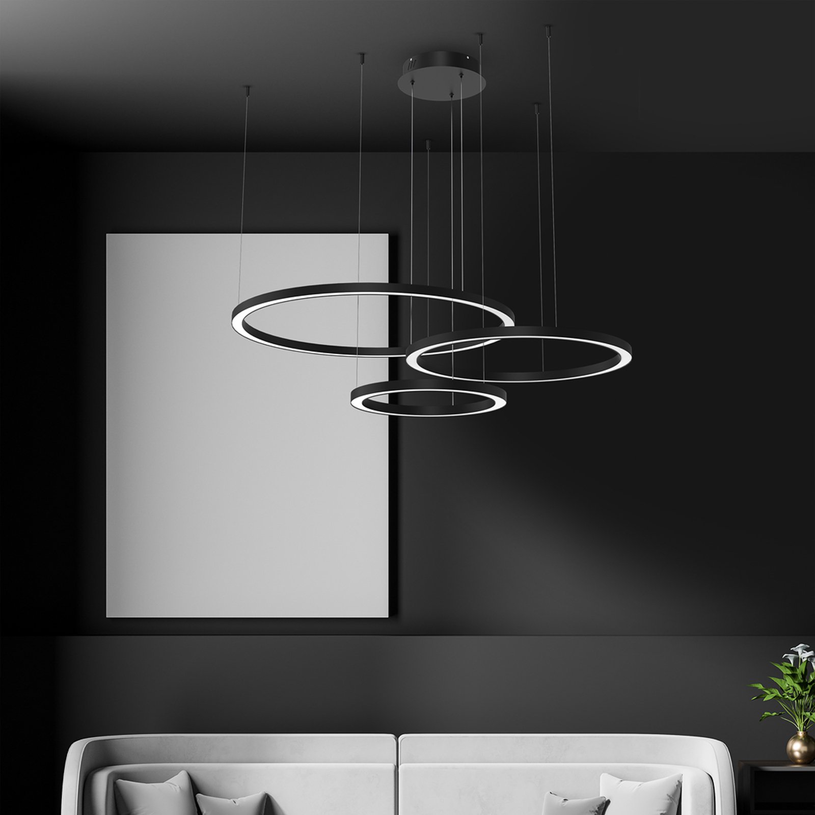 Galaxia LED hanglamp, kunststof, zwart, 3-lamps, 85 W
