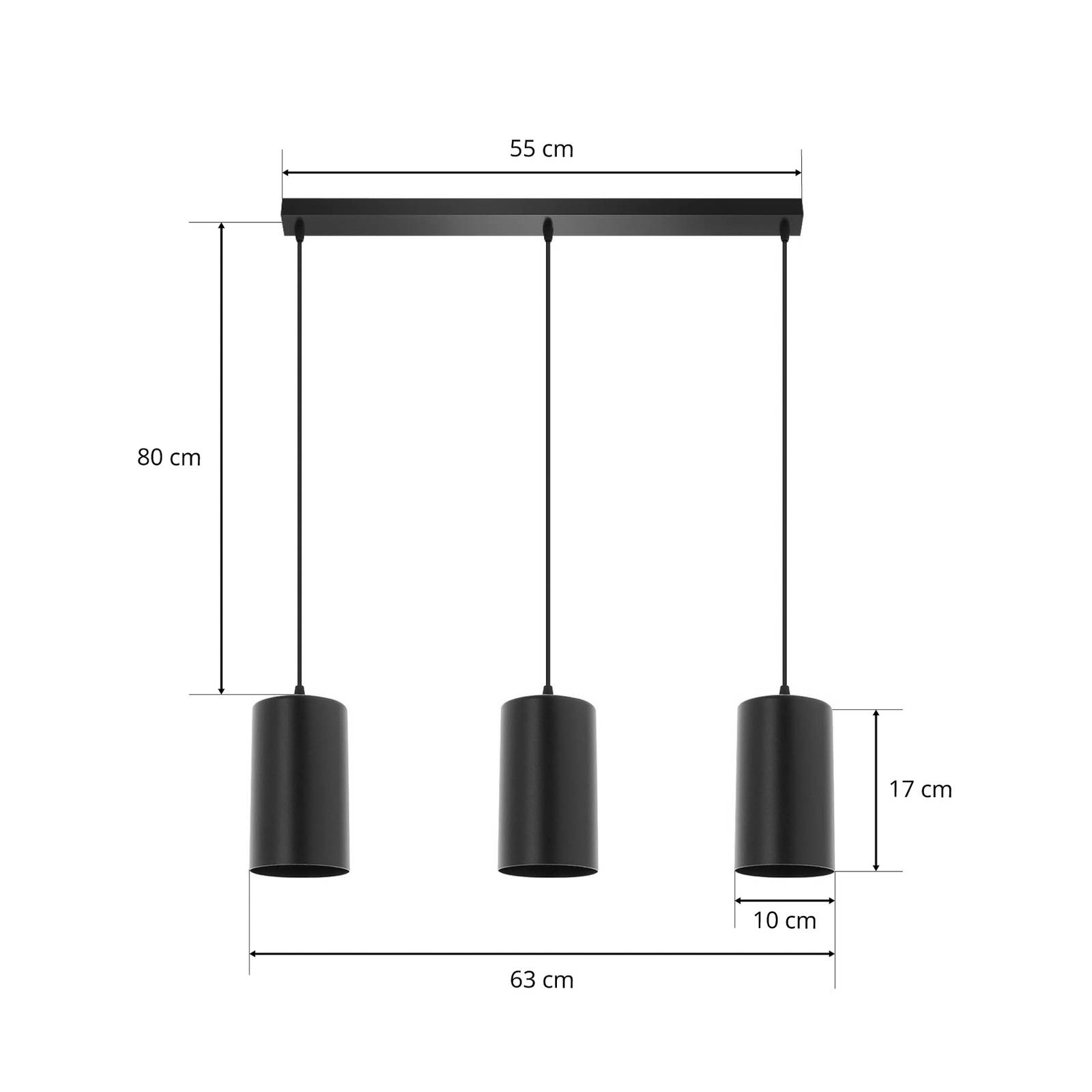 Lampa wisząca ZW Tube 170, 3-punktowa, czarna